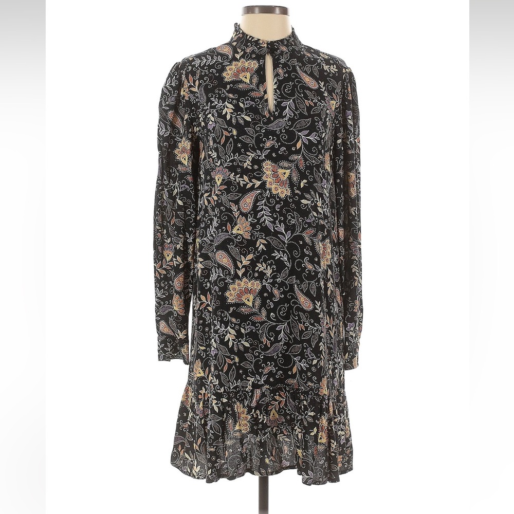 Michael Stars Black Long-Sleeve Paisley Floral Keyhole Dress